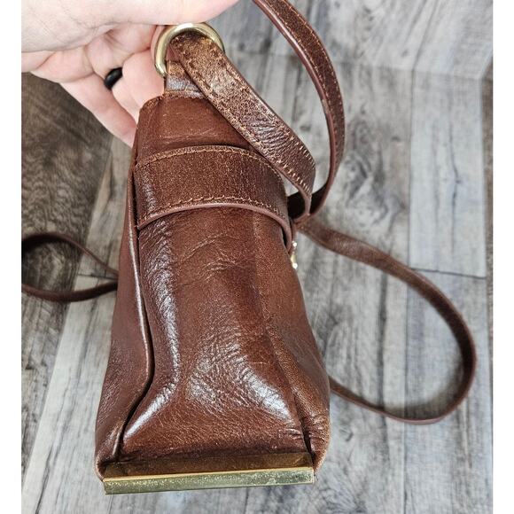 Wilsons Roma Leather Purse Crossbody Vintage Brown Cognac Crossbody Handbag Gold - Picture 5 of 16